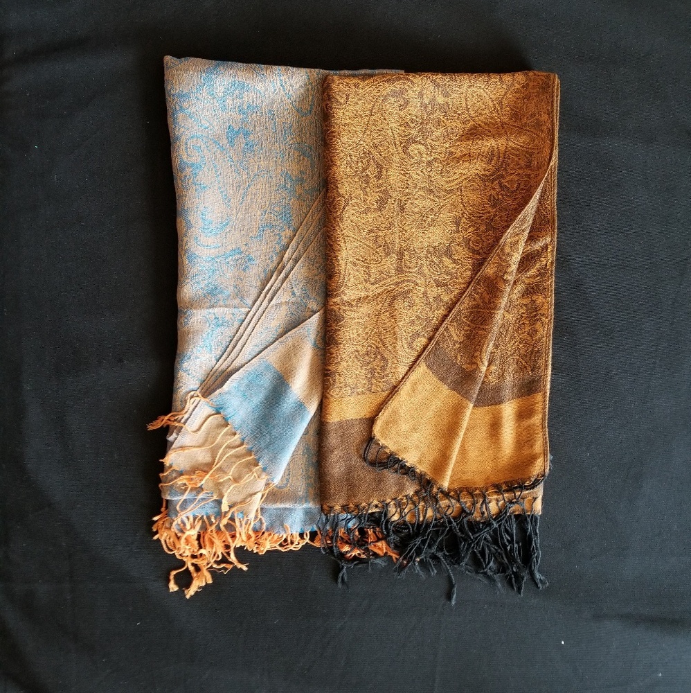 Reversible colorful scarves.